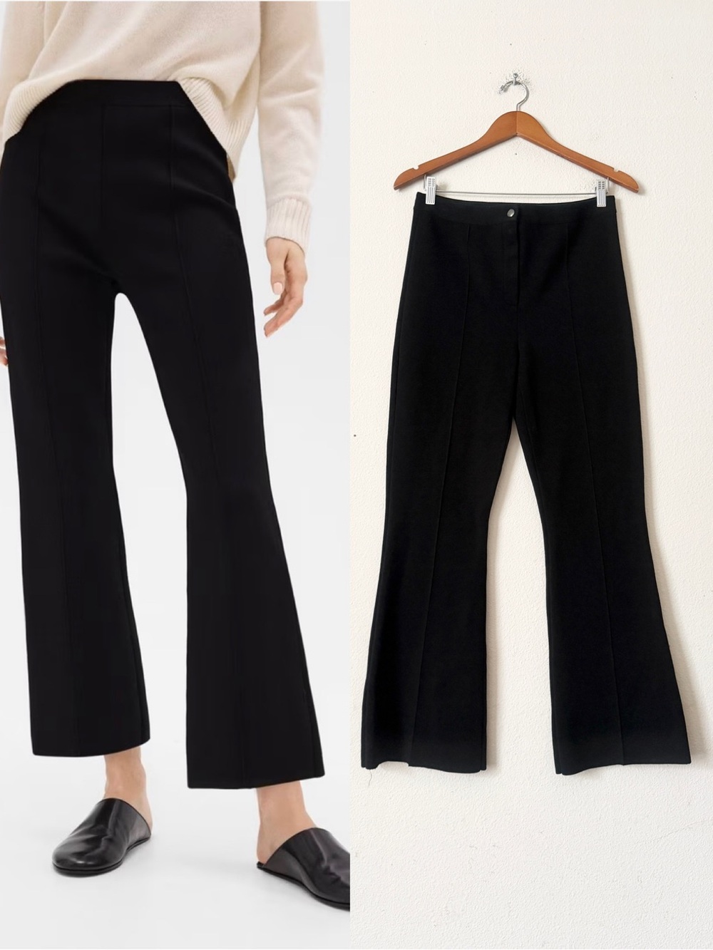 Theory MEDIUM Cropped Flare Pant in Crepe Knit in black